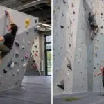 Boulderen vs klimmen met links een boulderaar en rechts een gezekerde sportklimmer