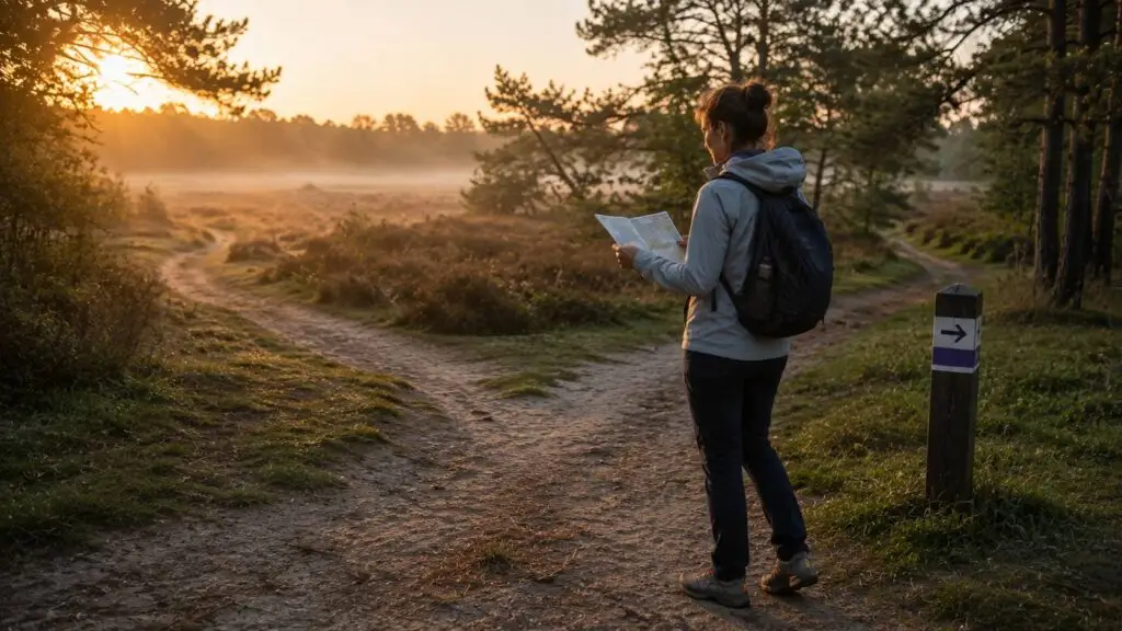 Wandelaar met kaart tijdens een van de microadventures in de Nederlandse natuur