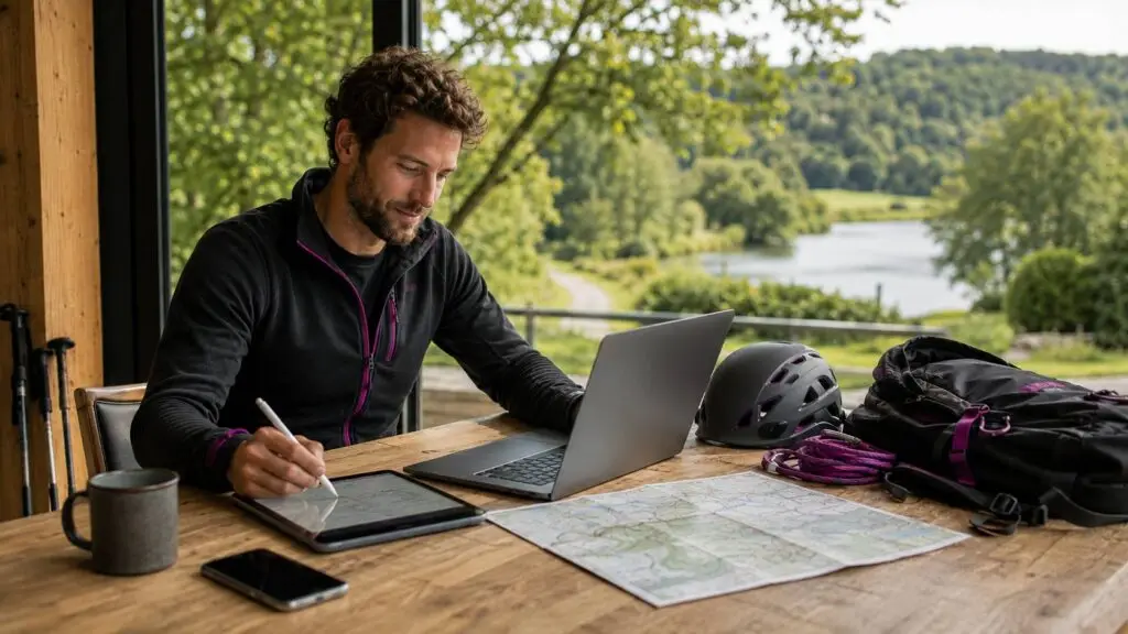 Outdoorprofessional bereidt een voorstel voor Fun en Adventure voor