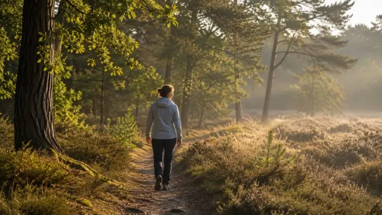 Mindful wandelen op een rustig natuurpad in Nederland