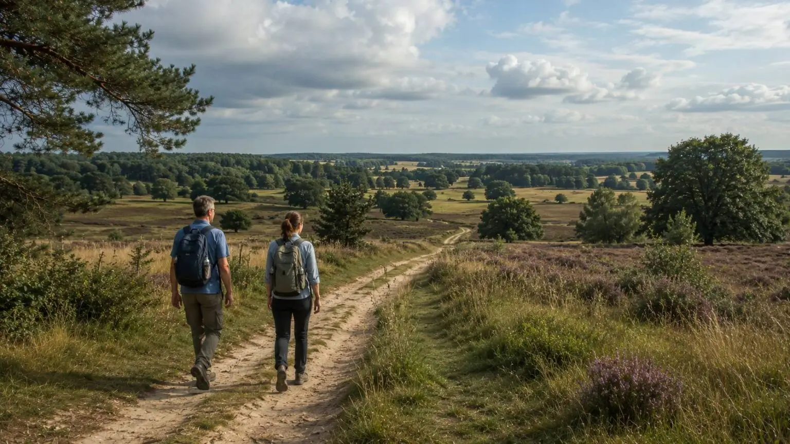 Wandelen in Nederland over een natuurpad door een afwisselend landschap